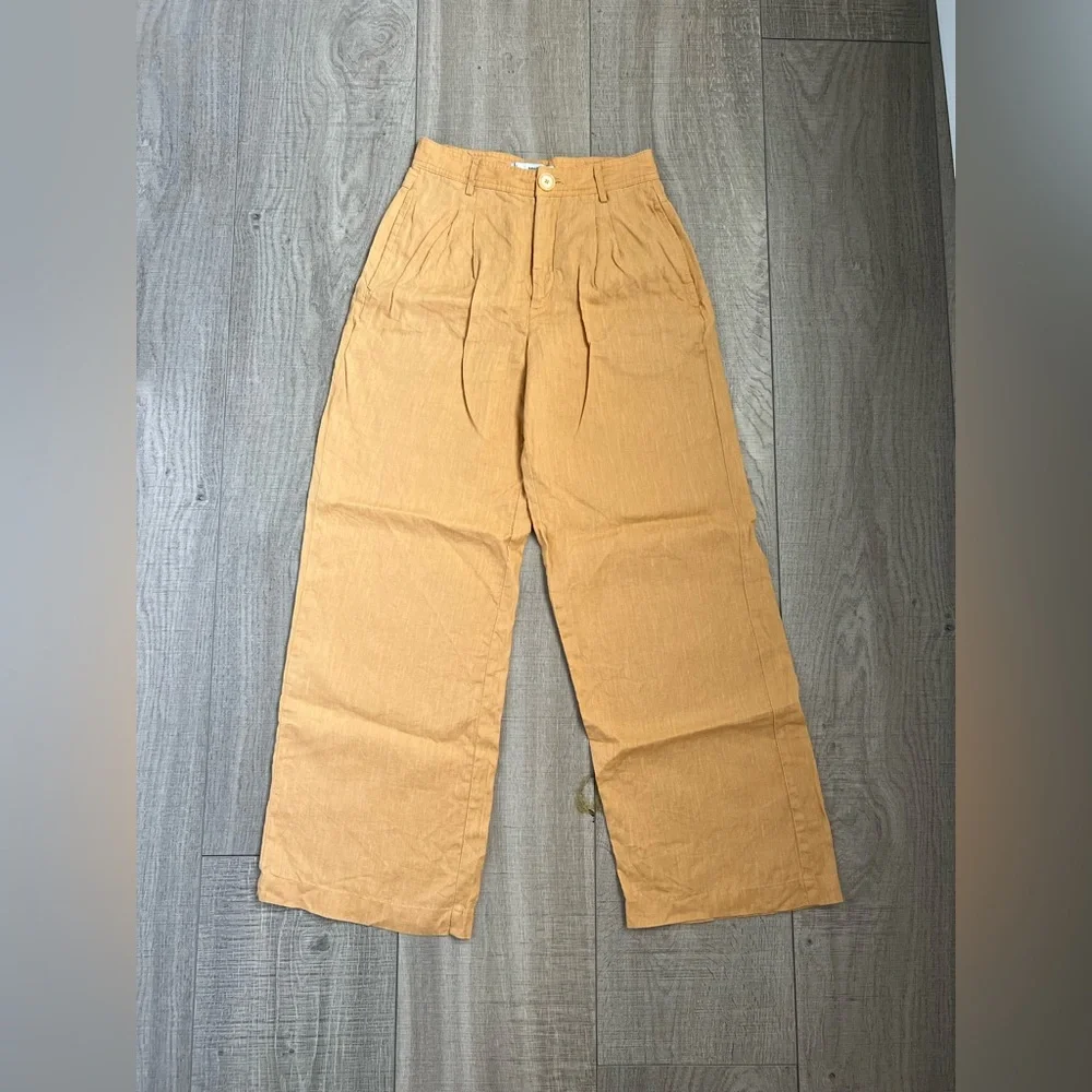Mango straight leg linen trousers in orange
